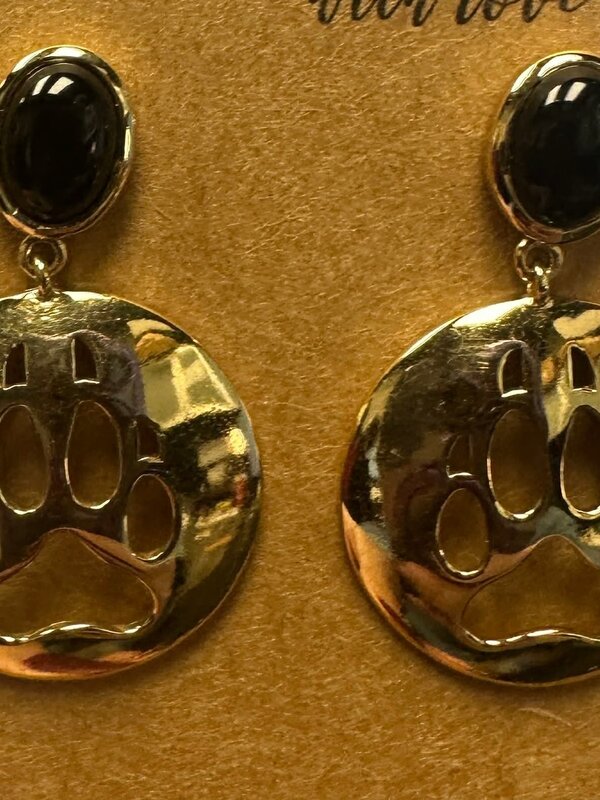 Bear Paw Cut Out Brass with Gold overlay Inlay Earrings Post by Jadeon Rathgeber
