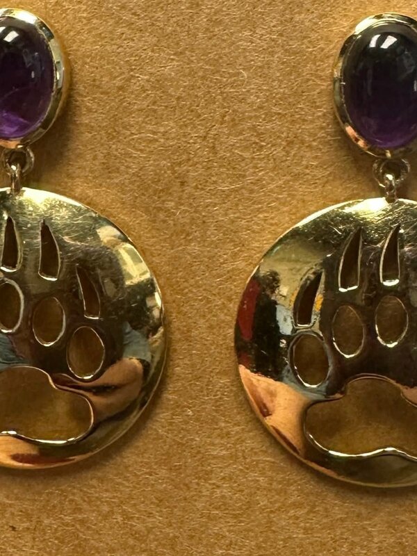 Bear Paw Cut Out Brass with Gold overlay Inlay Earrings Post by Jadeon Rathgeber