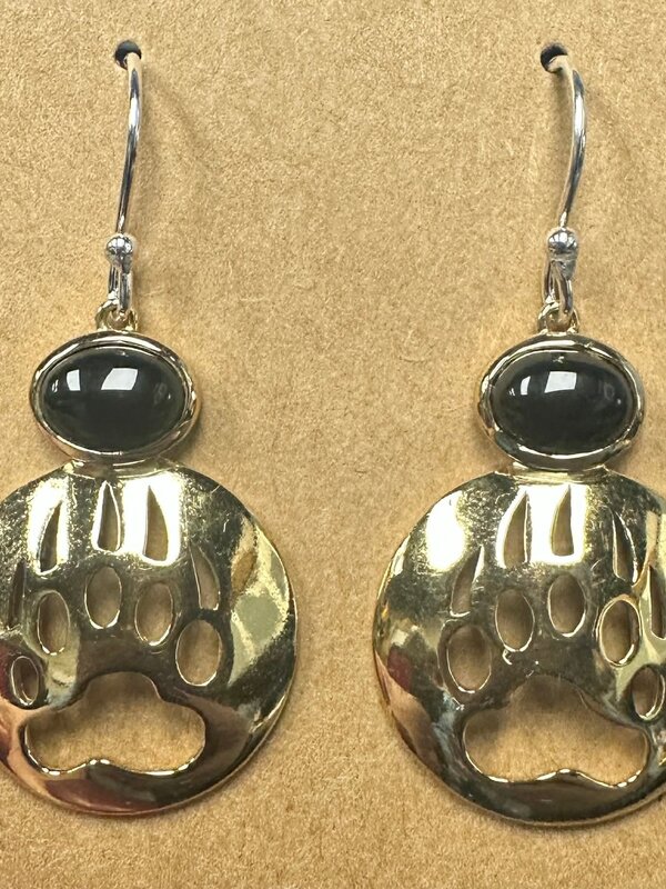 Bear Paw Cut Out Brass with Gold overlay Inlay Earrings by Jadeon Rathgeber