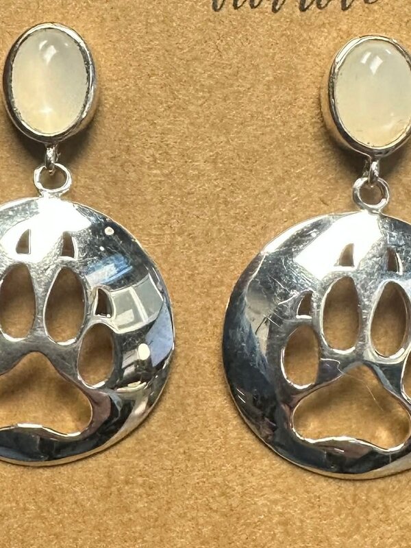 Wolf Paw Earrings With Inlay Moonstone by Jadeon Rathgeber