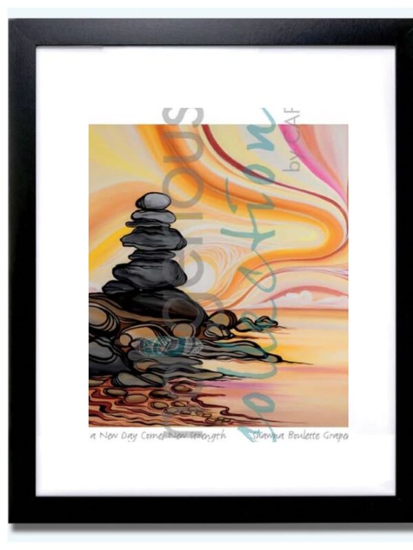 Matted & Framed art card - With A New Day Comes New Strength - by Shawna Boulette Grapentine