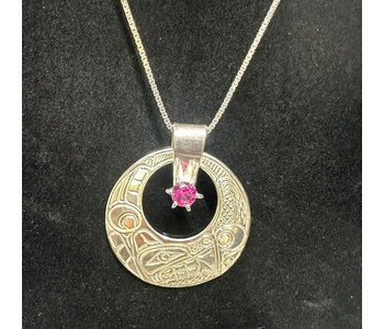 Eclipse Wolf Pendant with 5mm Pink Tourmaline by Richard Lang