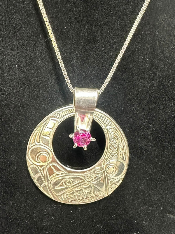 Eclipse Wolf Pendant with 5mm Pink Tourmaline by Richard Lang