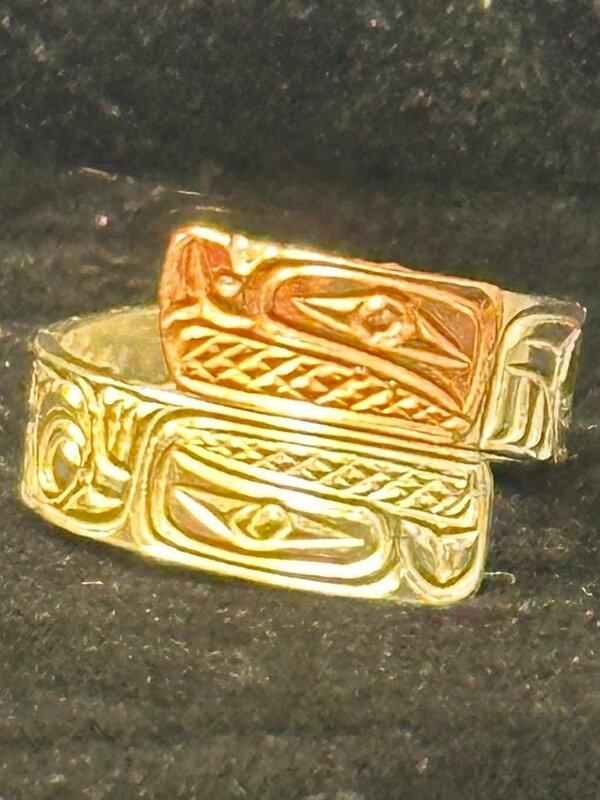Hand Carved Wrap Ring with Copper Wolf s8.5 by Richard Lang