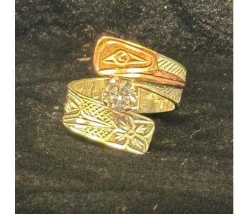 Hand Carved Wrap Ring with Copper Hummingbird CZ stone s9 by Richard Lang