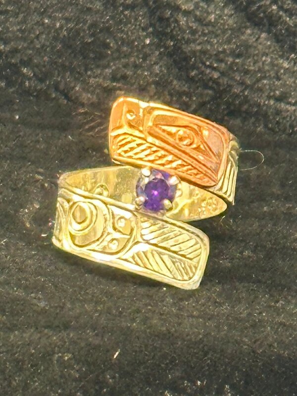 Hand Carved Wrap Ring with Copper Eagle s8 by Richard Lang