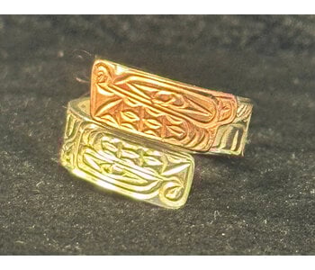 Hand Carved Wrap Ring with Copper Bear s6.5 by Richard Lang