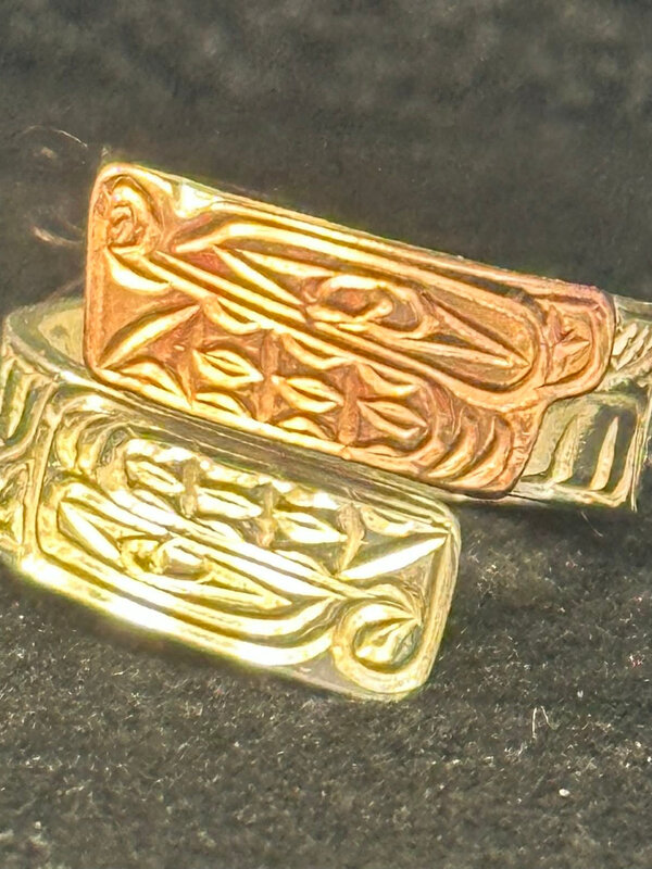 Hand Carved Wrap Ring with Copper Bear s6.5 by Richard Lang