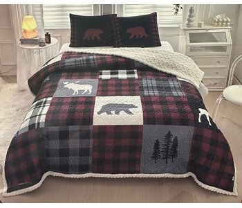 3pc Queen Comforter set Bear Mountain Sherpa Lined