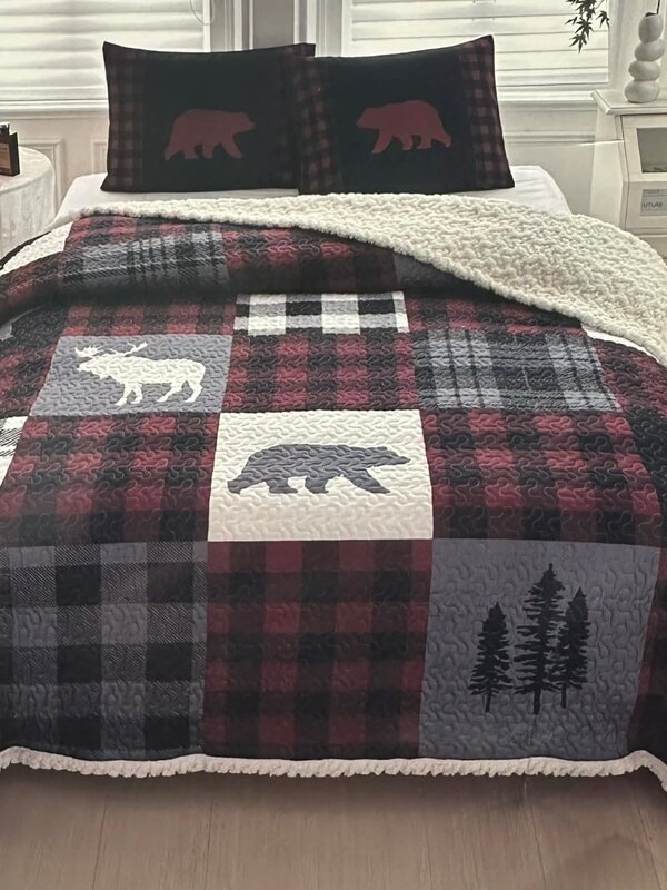 3pc Queen Comforter set Bear Mountain Sherpa Lined