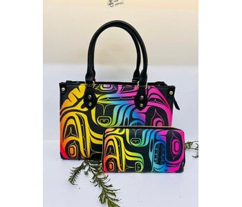 Purse & Wallet Set - Rainbow with Wolf Design by Josh Davidson