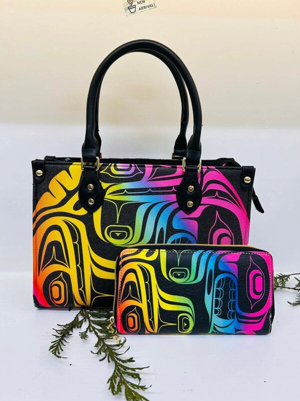 Purse & Wallet Set - Rainbow with Wolf Design by Josh Davidson