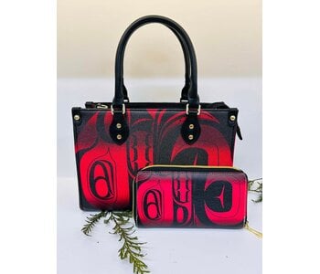 Purse & Wallet Set - Red & Black with Killer Whale Design by Josh Davidson