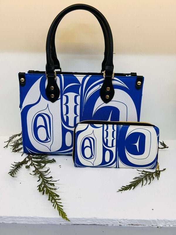 Purse & Wallet Set - Blue & White with Killer Whale Design by Josh Davidson