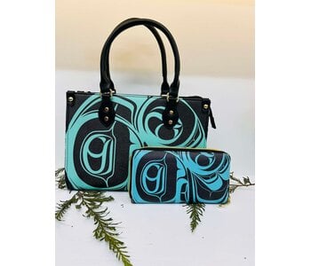 Purse & Wallet Set - Teal & Blue with Eagle Design by Josh Davidson