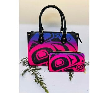 Purse & Wallet Set - Pink & Purple with Raven Design by Josh Davidson