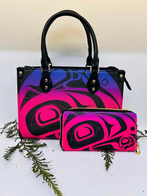 Purse & Wallet Set - Pink & Purple with Raven Design by Josh Davidson