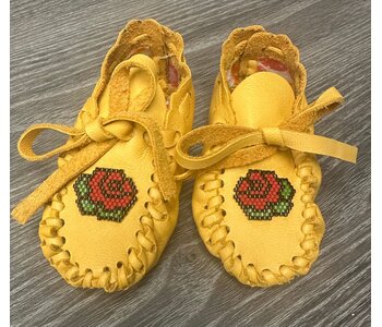 Hand Made New Baby Moccasin with Rose Flower -beading by Dena Leon