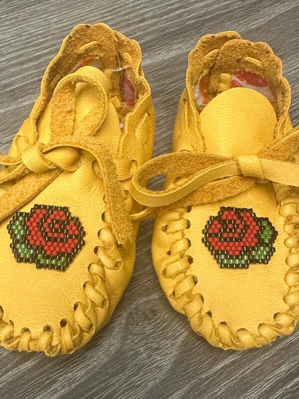 Hand Made New Baby Moccasin with Rose Flower -beading by Dena Leon