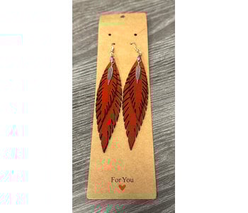 Leather Feather Earrings (Red) by Stacey Smith