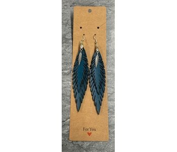 Leather Feather Earrings (Blue) by Stacey Smith