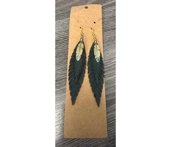 Leather Feather Earrings (hunter green) by Stacey Smith