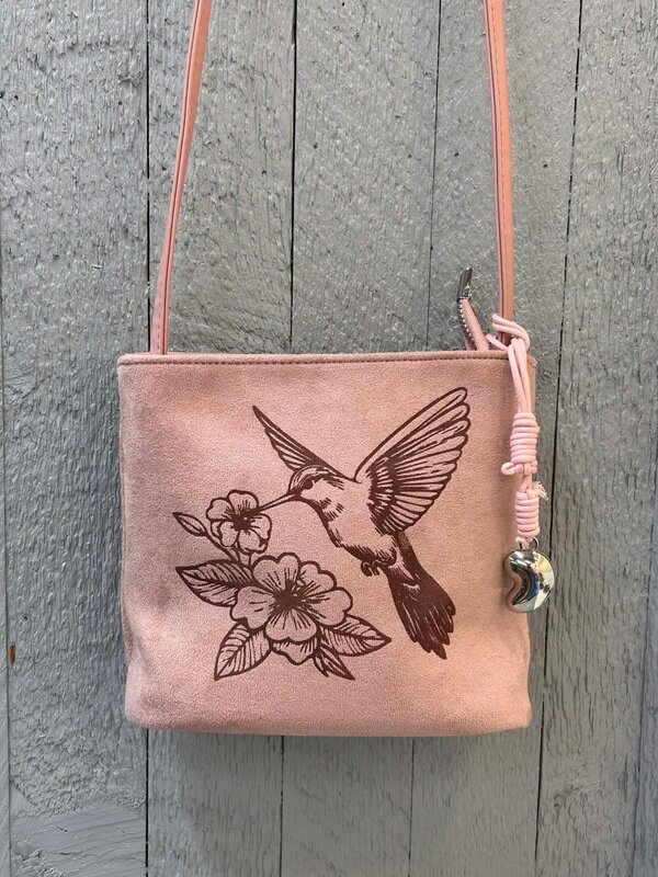 Suede Purse with Hummingbird by Stacey Smith