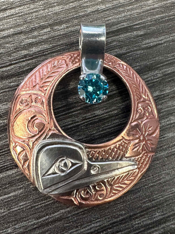 Copper with Silver Hummingbird Pendant w/chain by Richard Lang