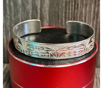 Hand Carved 1/2" Silver Bracelet - Orca by Richard Lang