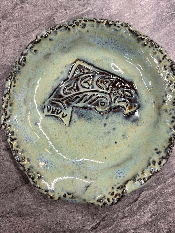Pottery by Cynthia Robinson - Spoon Rest with salmon