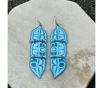 Blue 5" Mirror design feather earrings - Design by Andromeda Reece