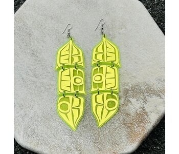 Lime Greeen 5" Mirror design feather earrings - Design by Andromeda Reece