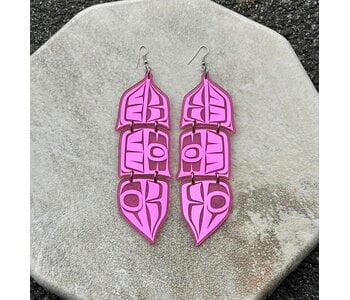 Pink 5" Mirror design feather earrings - Design by Andromeda Reece