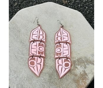 Light Pink 5" Mirror design feather earrings - Design by Andromeda Reece