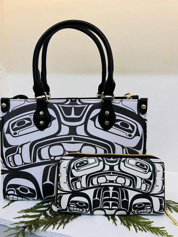 Purse & Wallet Set - Black & White with Bentwood Box Design by Gordon White
