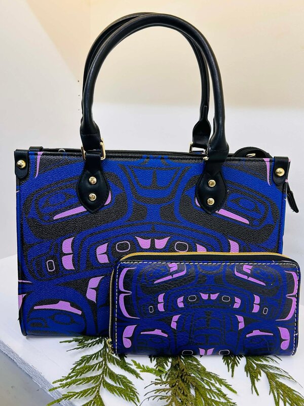 Purse & Wallet Set - Blue with Bentwood Box Design by Gordon White