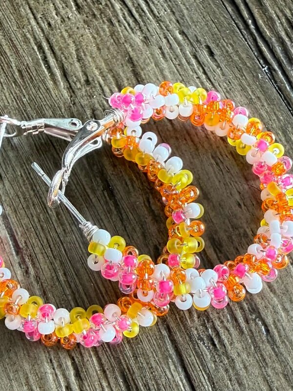 Medium Beaded Hoop Earrings by Jenn Carman