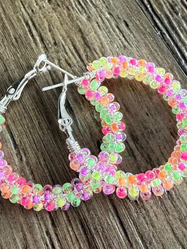 Large Beaded Hoop Earrings by Jenn Carman