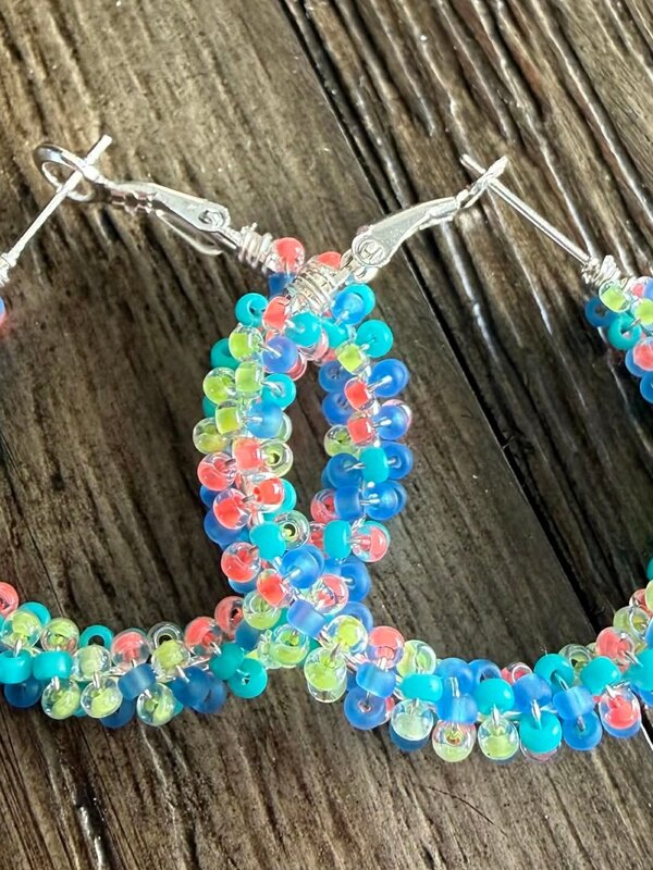 Large Beaded Hoop Earrings By Jenn Carman