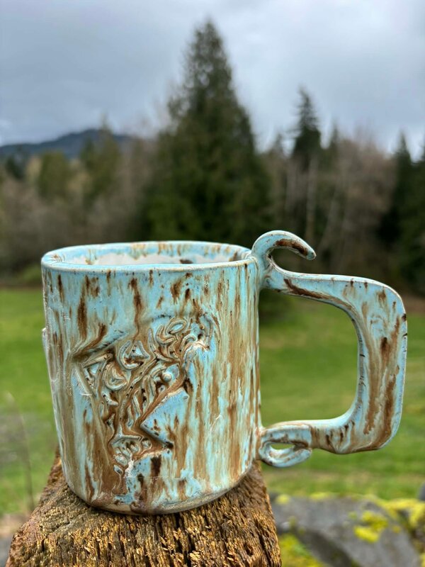 Pottery by Cynthia Robinson - 14 oz Mug with Salmon stamp