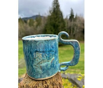 Pottery by Cynthia Robinson - 14 oz Mug with Bear Paw stamp blue