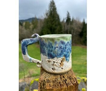 Pottery by Cynthia Robinson - 14 oz Mug with Whale stamp blue/white