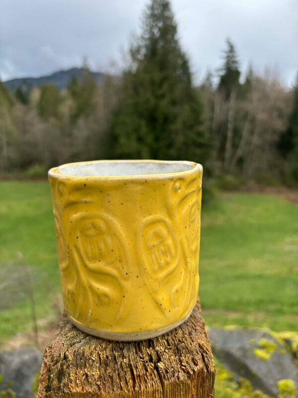 Pottery by Cynthia Robinson - 14 oz Cup with Raven stamp