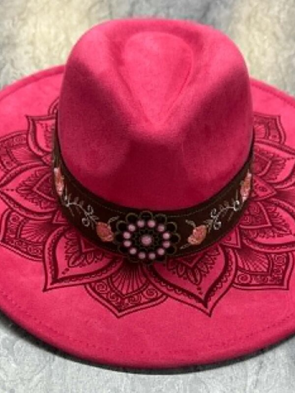 Felt Hat with design burn by Stacey Smith - Horse in purple