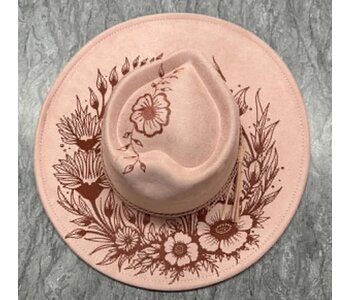 Felt Hat with design burn by Stacey Smith - Flowers light pink with heart shape top