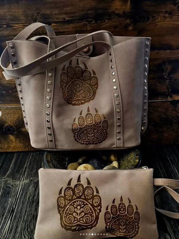 Studded Bear Paw  bag with Makeup bag by Stacey's Creation