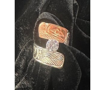 Hand Carved Wrap Ring with Copper Eagle with CZ s6 by Richard Lang