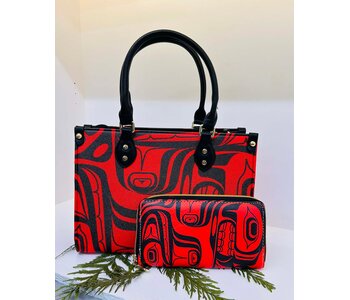 Purse & Wallet Set - Red & Black with Wolf Design by Josh Davidson