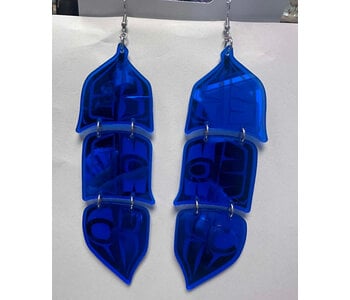 Blue 5" Mirror design feather earrings - Design by Andromeda Reece