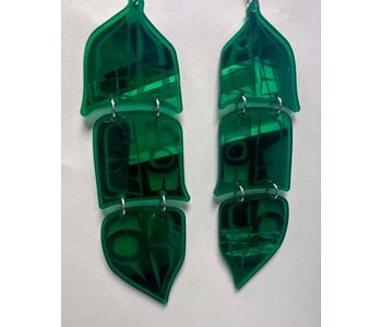 Green  5" Mirror design feather earrings - Design by Andromeda Reece
